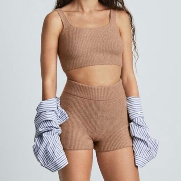 Everlane Camel The Cozy Stretch Wool Blend Cropped Tank Top Women's Size Small - Picture 1 of 8